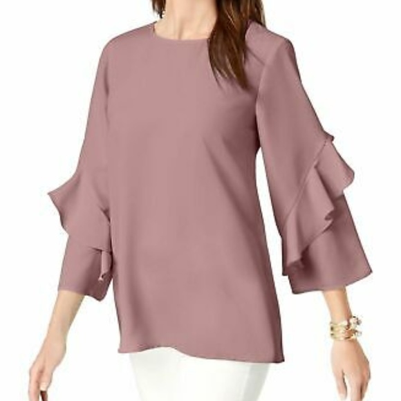 Alfani Tops - Alfani Women's Pink Zip-Back Ruffle-Sleeve Blouse